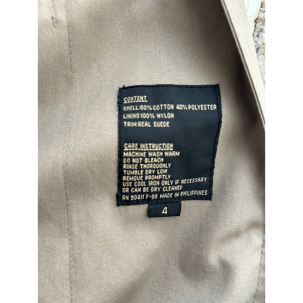 Vintage 80s Trench Coat Fleet Street Tan Leather Trimmed Women's 4 Petite Preppy - Picture 11 of 11